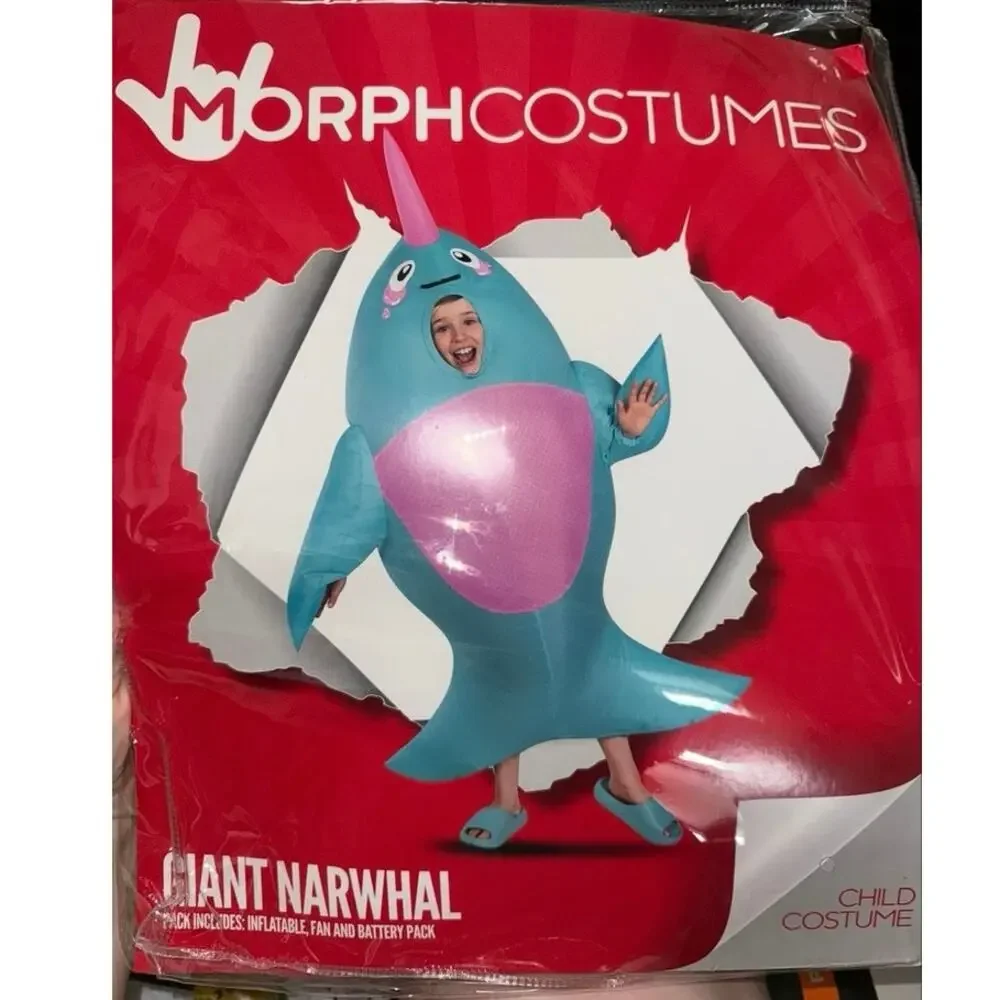 Child  Morph Costumes Inflatable NARWHAL Halloween Costume OSFM Blow Up NWT